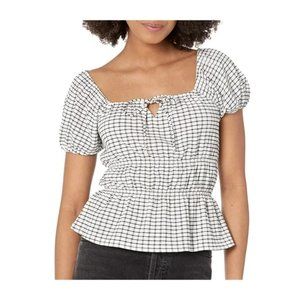 Brand New with tag Madewell Omaha black/white tiered puff sleeve peplum top sz S